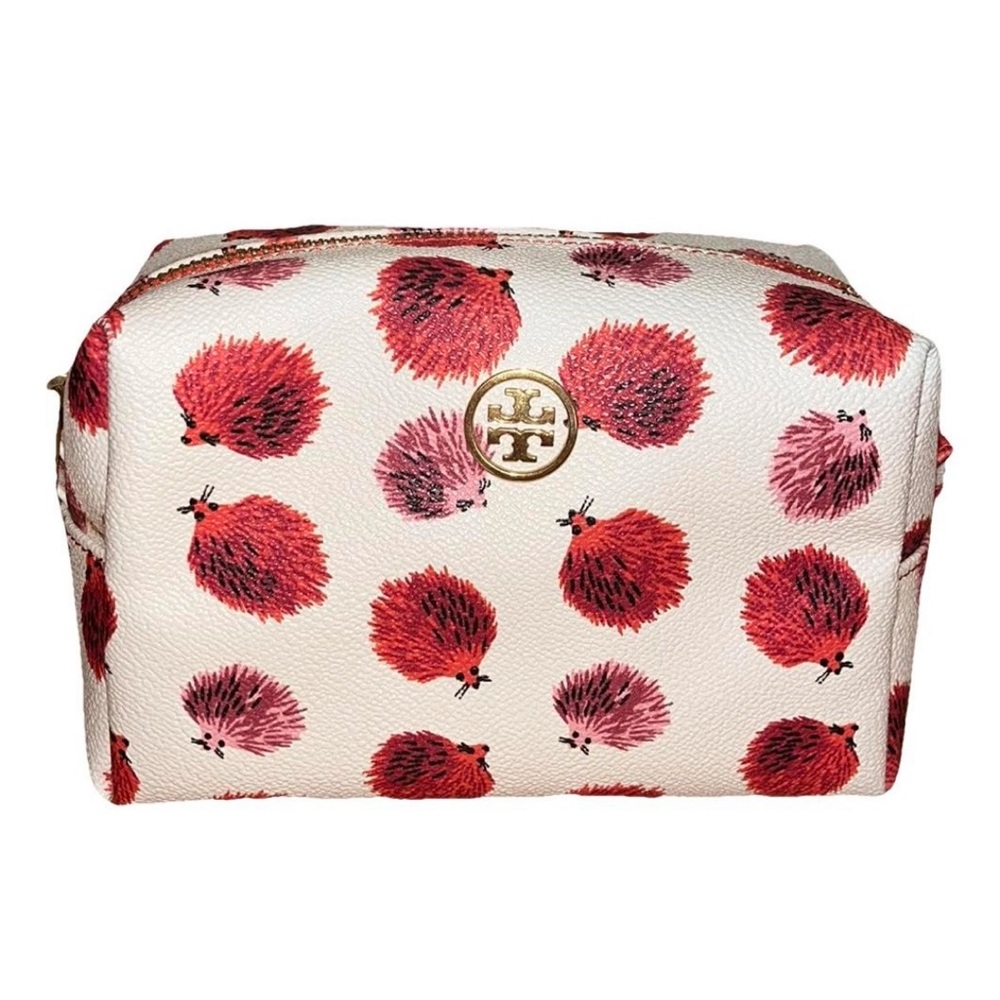 Tory Burch White Hedgehog Zip Makeup Cosmetic Case Bag Never Used Pink Red Gold